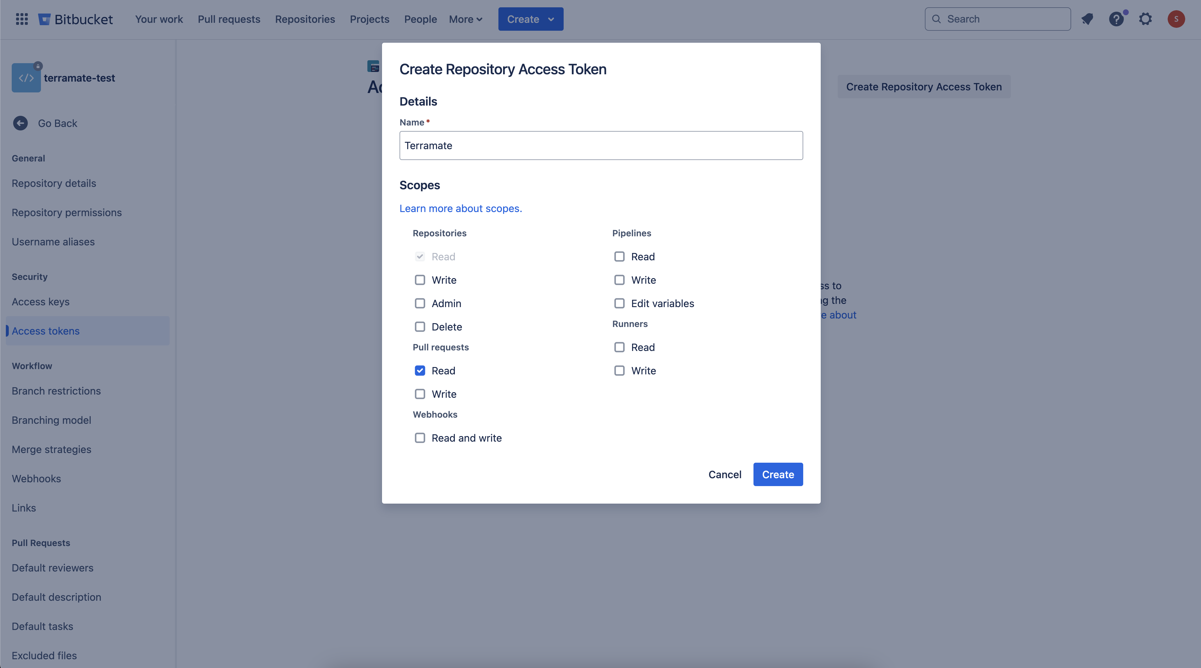 BitBucket Create Repository Access Token