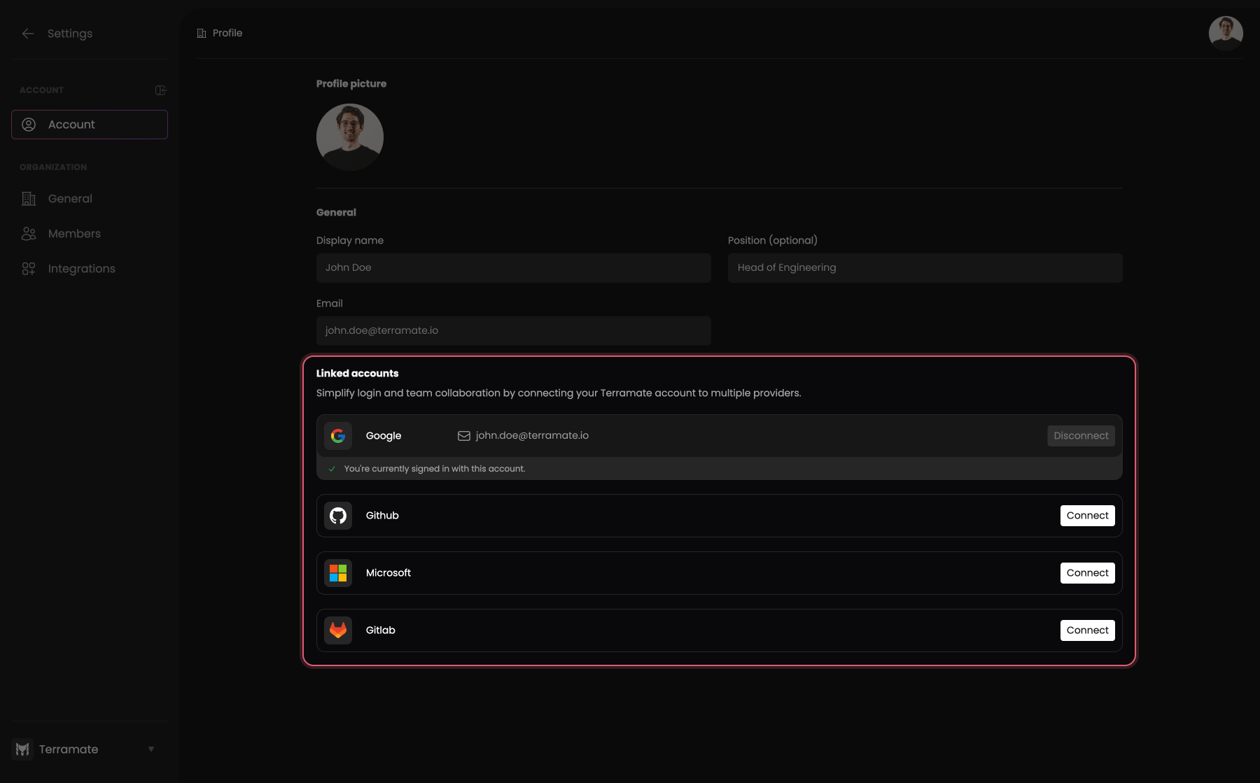 Terramate Cloud Profile Account Linking